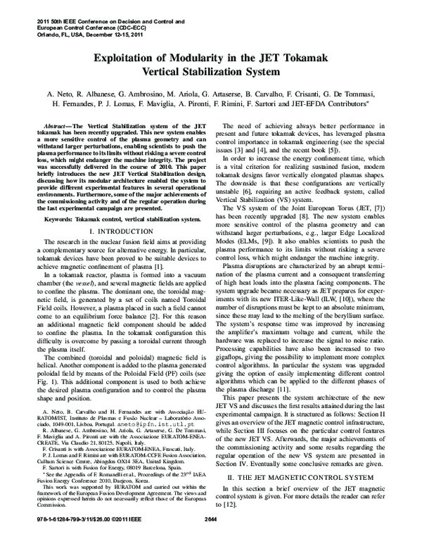 (PDF) Exploitation of modularity in the JET tokamak vertical ...