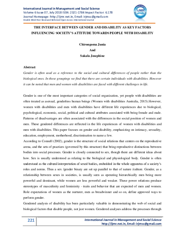 Pdf The Interface Between Gender And Disability As Key Factors