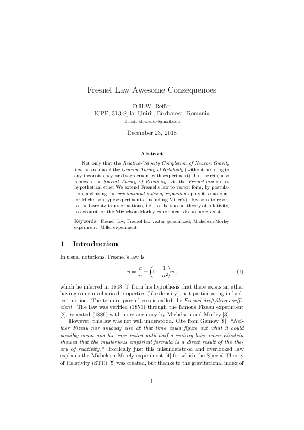 (PDF) Extending Fresnel Law: Implications for Relativity