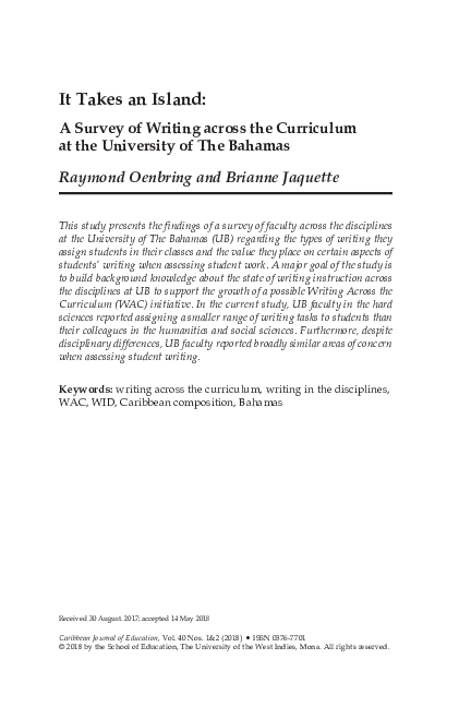 (PDF) It Takes an Island: A Survey of Writing across the Curriculum at ...