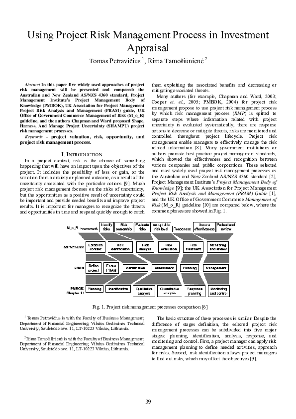 (PDF) Using Project Risk Management Process in Investment Appraisal