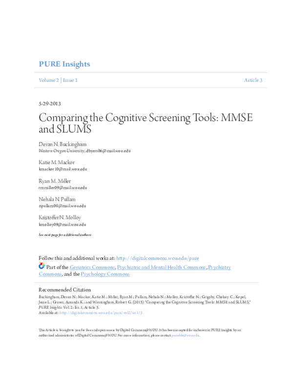(PDF) Comparing the cognitive screening tools MMSE and SLUMS Rob