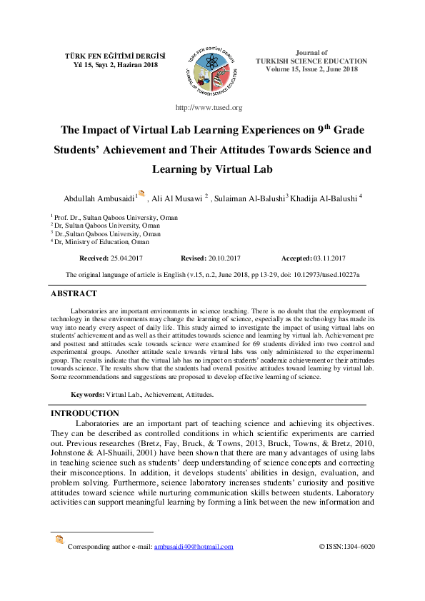 (PDF) The Impact of Virtual Lab Learning Experiences on 9 th Grade ...