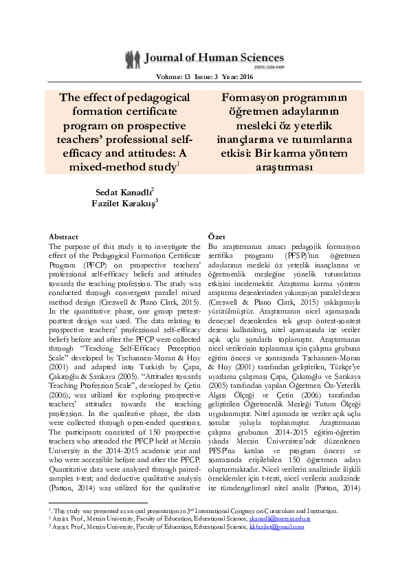 (PDF) The purpose of this study is to investigate the effect of the Pedagogical Formation