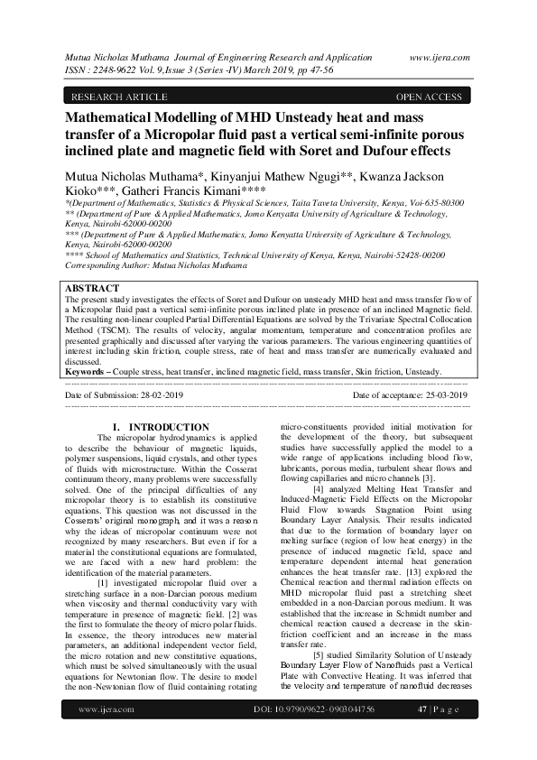 (PDF) Mathematical Modelling of MHD Unsteady heat and mass transfer of ...