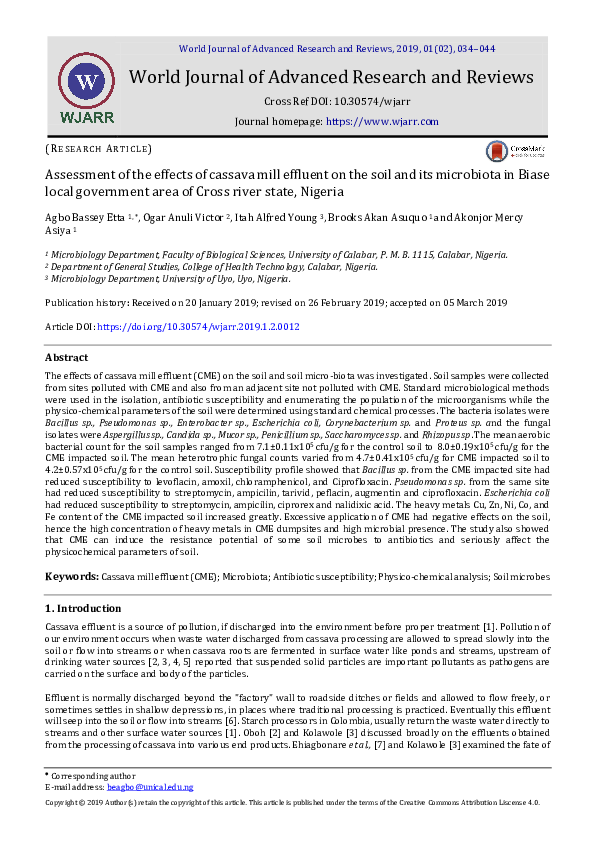 (PDF) Assessment of the effects of cassava mill effluent on the soil ...