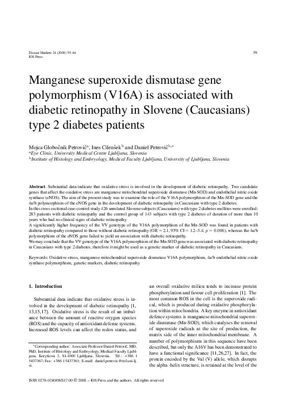 (PDF) Manganese Superoxide Dismutase Gene Polymorphisms in Psoriatic