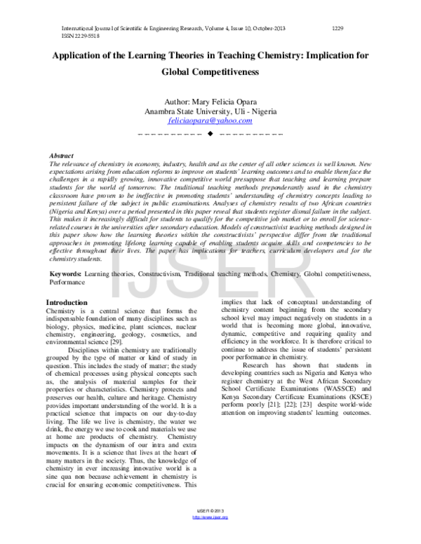 (PDF) Application of the Learning Theories in Teaching Chemistry ...