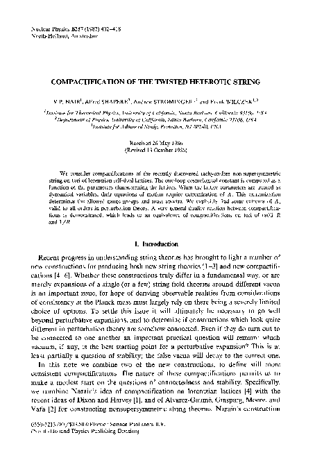 (PDF) Compactification of the twisted heterotic string