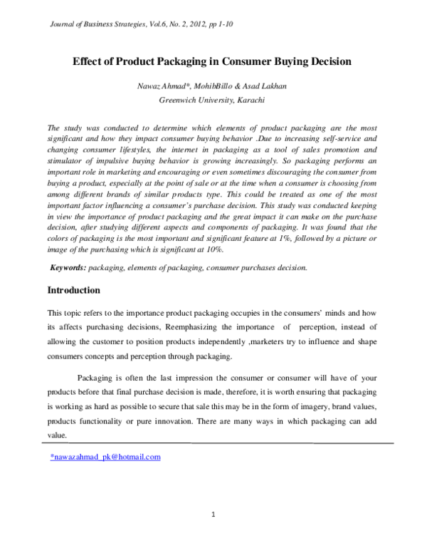 (PDF) Effect of Product Packaging in Consumer Buying Decision