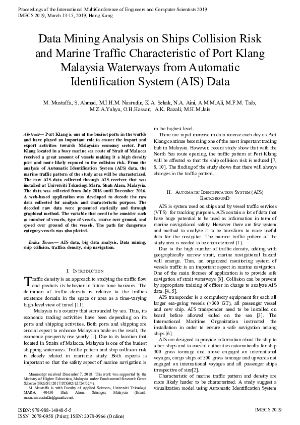 (PDF) Data Mining Analysis on Ships Collision Risk and Marine Traffic