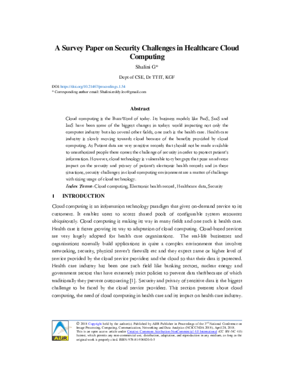 (PDF) A Survey Paper on Security Challenges in Healthcare Cloud Computing