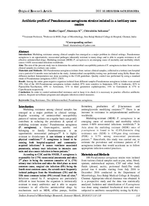 (PDF) Antibiotic profile of Pseudomonas aeruginosa strains isolated in ...