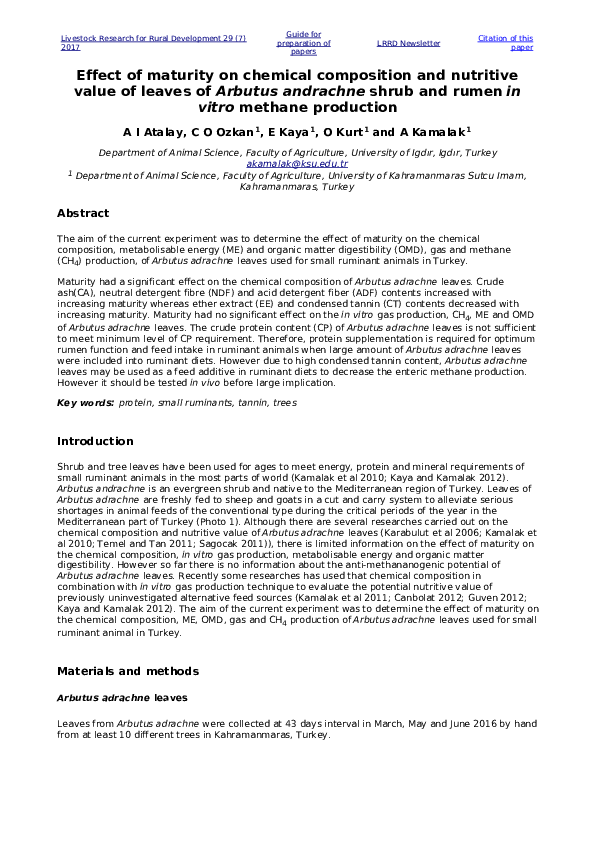 (PDF) Effect of maturity on chemical composition and nutritive value of ...