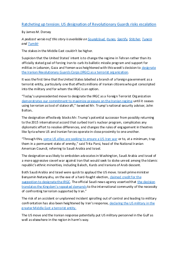 (DOC) Ratcheting up tensionUS designation of Revolutionary Guards