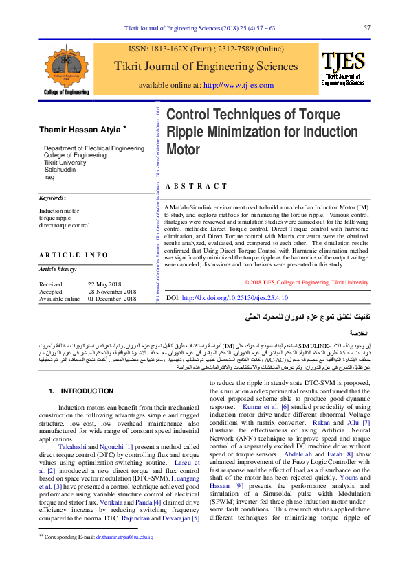 (PDF) Induction motor torque ripple direct torque control A R T I C L E ...