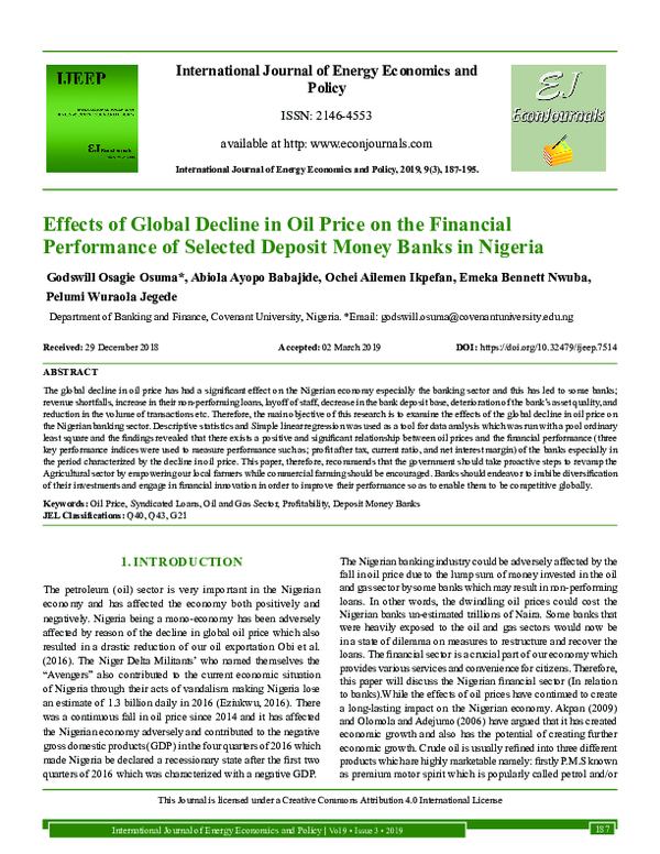 (PDF) Effects of Global Decline in Oil Price on the Financial ...