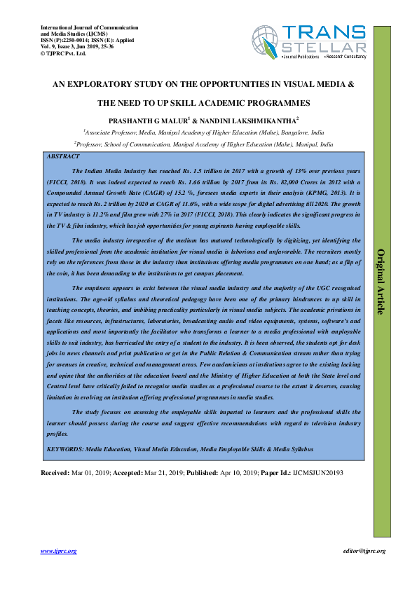 (PDF) AN EXPLORATORY STUDY ON THE OPPORTUNITIES IN VISUAL MEDIA & THE ...