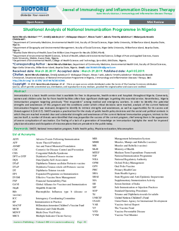  pdf situational analysis of national immunization programme in nigeria