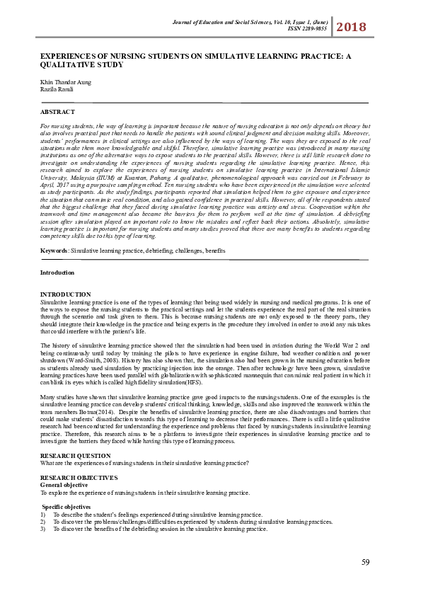 Pdf Experiences Of Nursing Students On Simulative Learning Practice