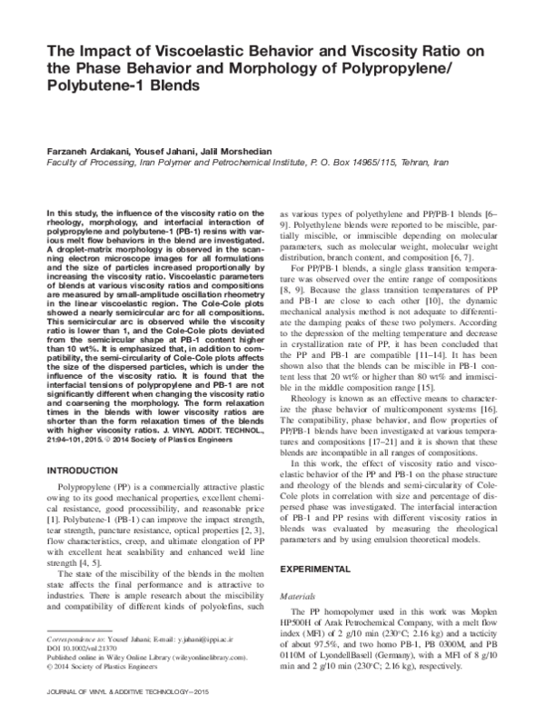 (PDF) The Impact of Viscoelastic Behavior and Viscosity Ratio on the ...