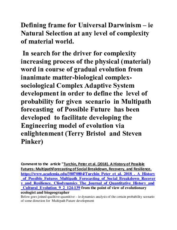 (DOC) Working out the multilevel framework for Universal Darwinism – ie ...