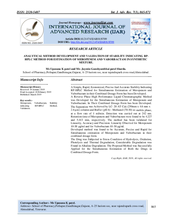(PDF) ANALYTICAL METHOD DEVELOPMENT AND VALIDATION OF STABILITY ...