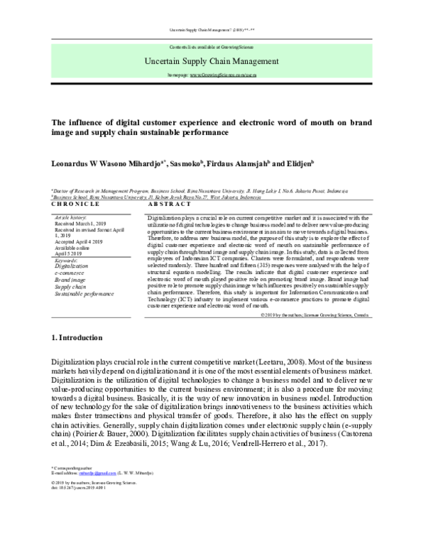 (PDF) The influence of digital customer experience and electronic word ...