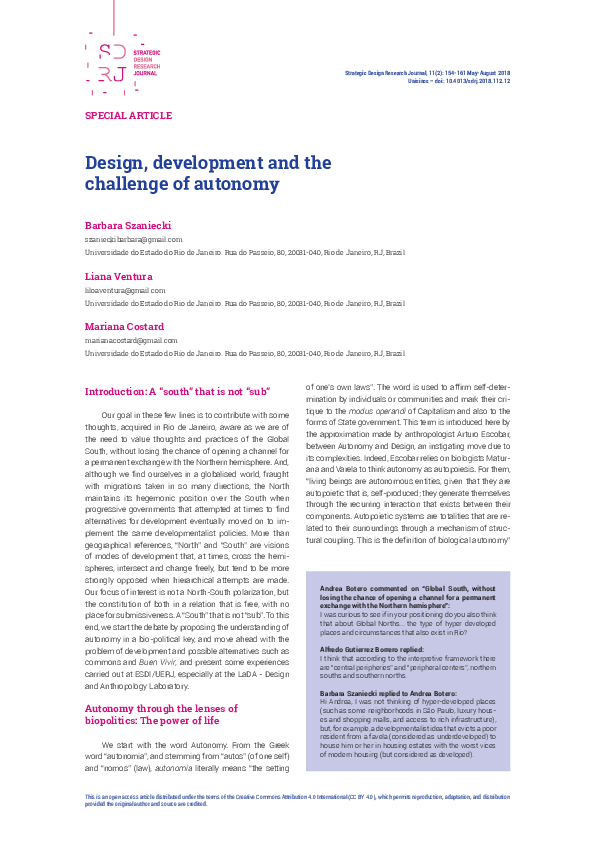 (PDF) Design, development and the challenge of autonomy