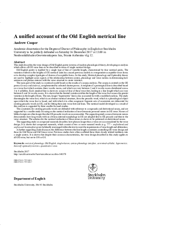 (PDF) A unified account of the Old English metrical line