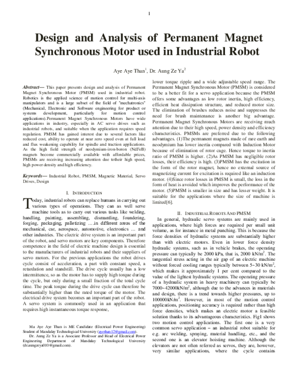 (PDF) Design and Analysis of Permanent Magnet Synchronous Motor used in ...