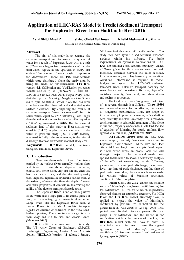 (PDF) Application of HEC-RAS Model to Predict Sediment Transport for ...