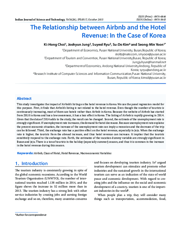 (PDF) The Relationship between Airbnb and the Hotel Revenue: In the ...