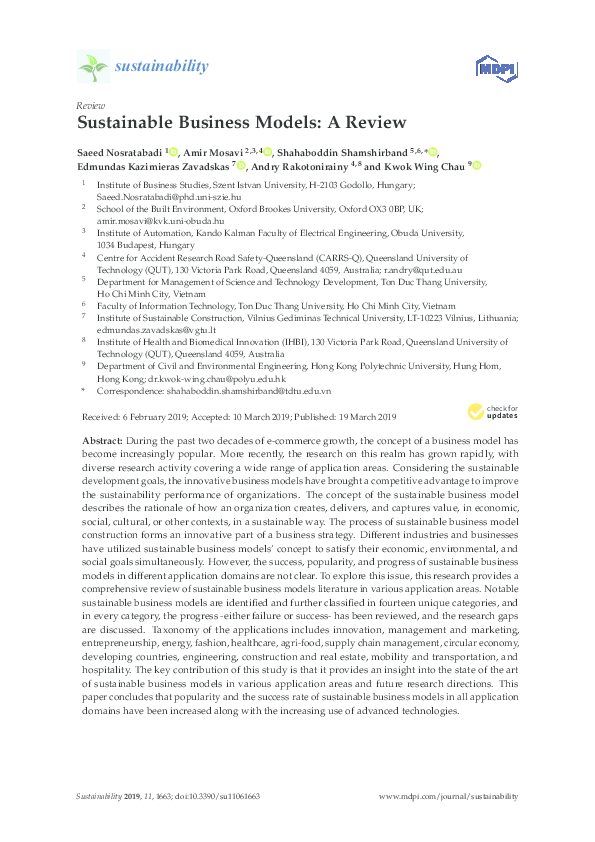 Sustainable Business Models A Review