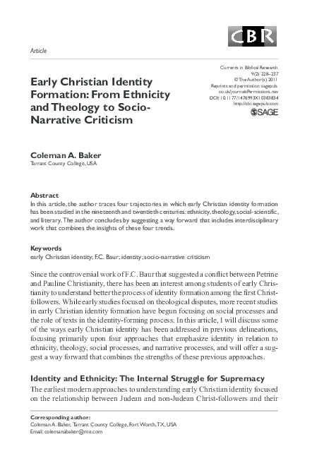 (PDF) Early Christian Identity Formation: From Ethnicity and Theology ...