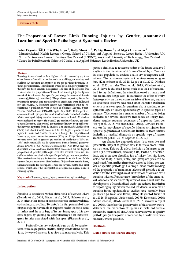 (PDF) Proportion of Lower Limb Running Injuries by Gender, Anatomical