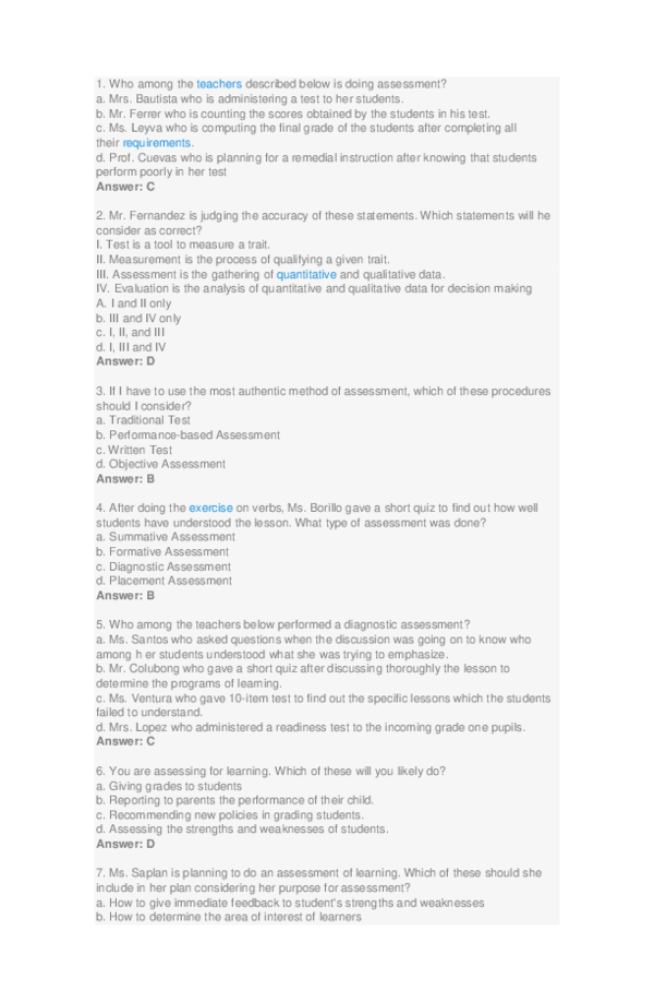(DOC) Prof Ed Review Assessment and Evaluation of Learning