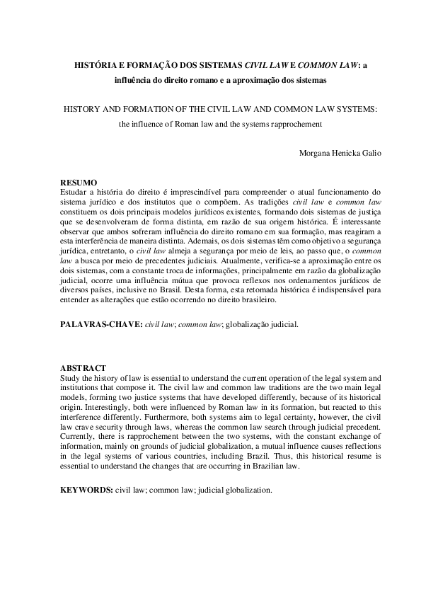(PDF) HISTÓRIA E FORMAÇÃO DOS SISTEMAS CIVIL LAW E COMMON LAW a