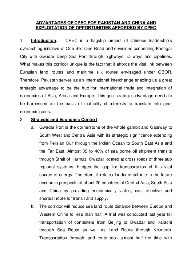 (PDF) ADVANTAGES OF CPEC FOR PAKISTAN AND CHINA AND EXPLOITATION OF