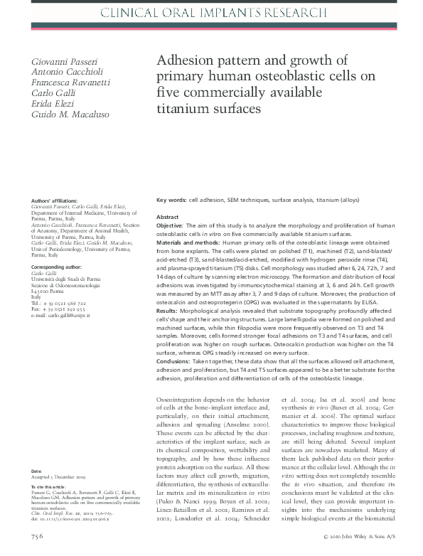 (PDF) Adhesion pattern and growth of primary human osteoblastic cells ...