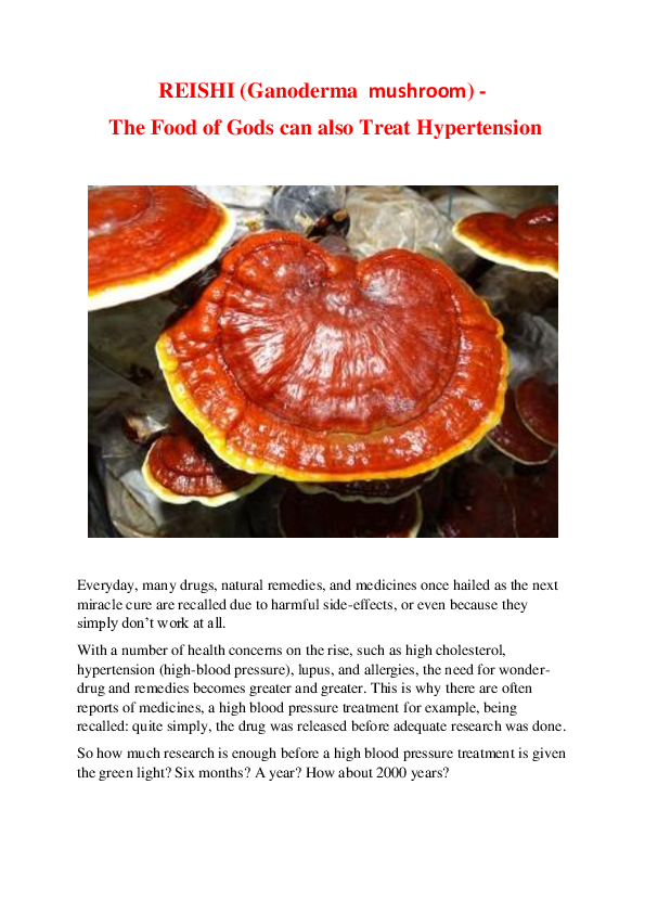 (PDF) REISHI (Ganoderma mushroom) The Food of Gods can also Treat