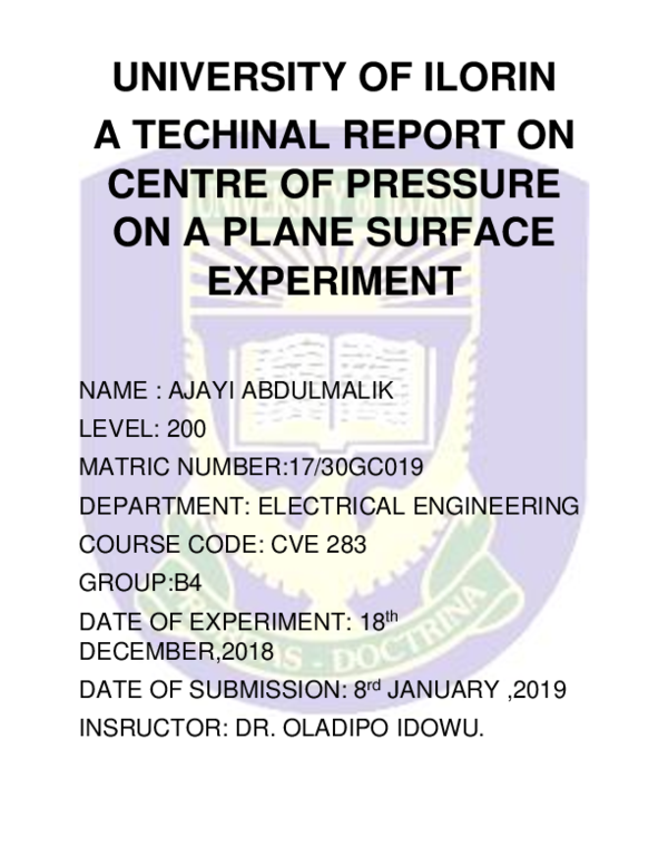 Doc Cve 283 Centre Of Pressure General Group Report Ajayi Abdulmalik Academia Edu