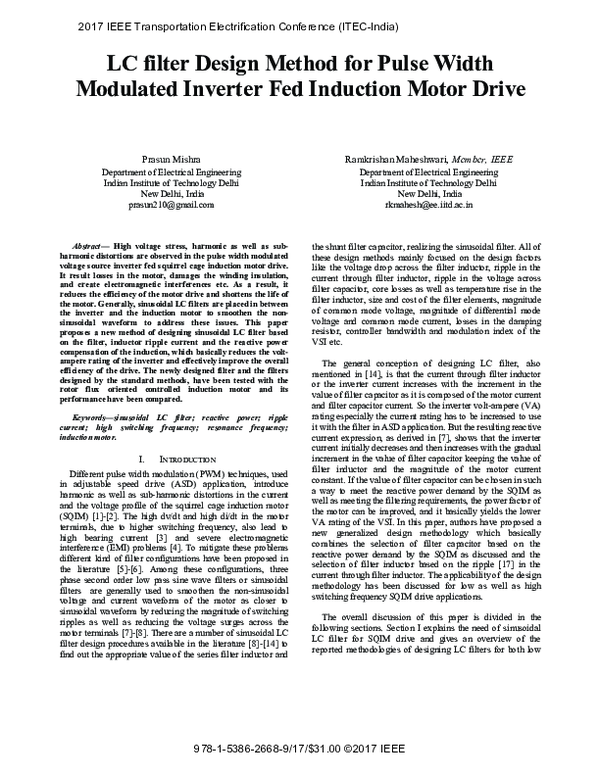 (PDF) LC filter Design Method for Pulse Width Modulated Inverter Fed