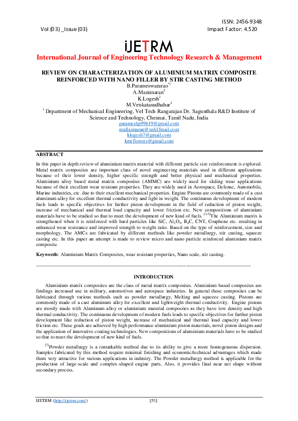 (PDF) REVIEW ON CHARACTERIZATION OF ALUMINIUM MATRIX COMPOSITE ...