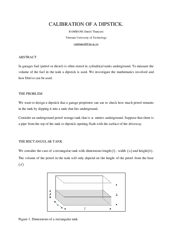 (PDF) CALIBRATION OF A DIPSTICK Rony Roy Academia.edu