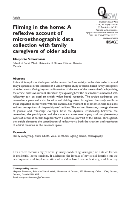 (PDF) Filming in the home: A reflexive account of microethnographic ...