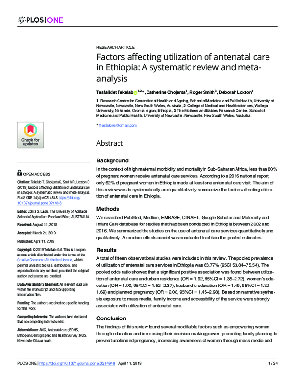 (PDF) Factors affecting utilization of antenatal care in Ethiopia: A ...