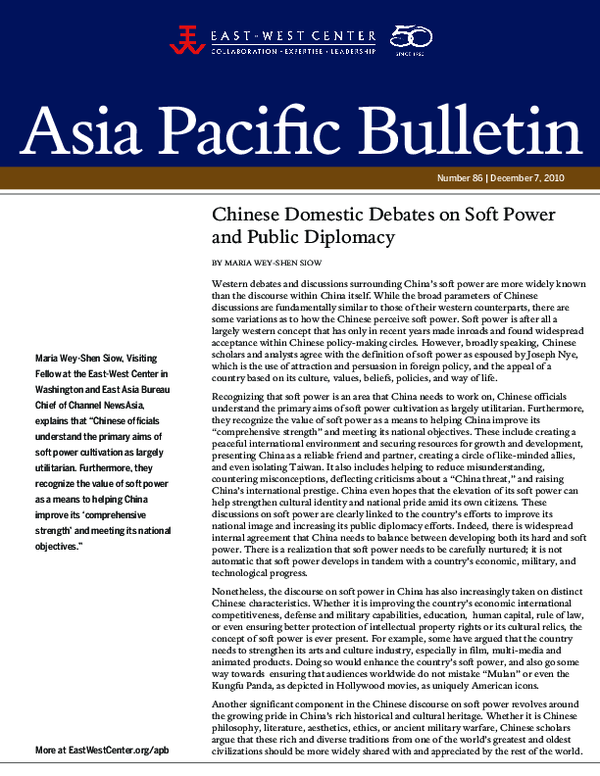 (PDF) Chinese Domestic Debates on Soft Power and Public Diplomacy
