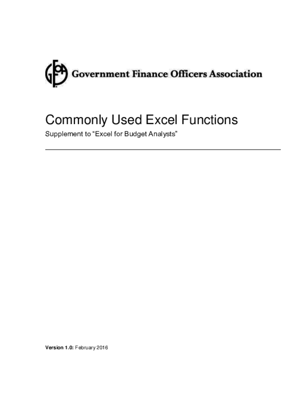 (PDF) Commonly Used Excel Functions Supplement to "Excel for Budget ...