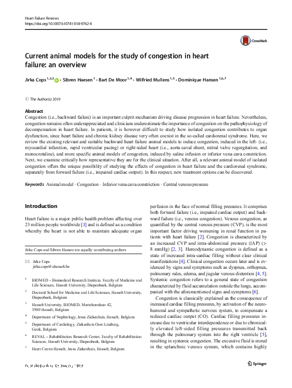 (PDF) Current animal models for the study of congestion in heart